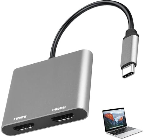 Adaptador USB C a Dual HDMI, Adaptador USB Tipo C a HDMI 2 en 1, USB C Hub con 2 x 4K HD-MI, Adaptador Multifuncional USB C a Dual para portátil MacBook Pro 2016/2017 DELL XPS13 Samsung Galaxy