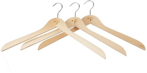 Holz-Kleiderbügel naturlackiert, drehbar, extrabreit 50 cm, 13 mm Auflagenfläche, Pfundskerl Logo | 3-er Pack | für Kleidung in Übergrößen