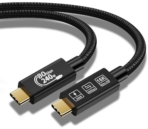 YIWENTEC 80 Gbit/s Thunderbolt 5 kompatibles Kabel mit bis zu 120 Gbit/s Bandbreitenverstärkung und 240 W Ladeleistung, kompatibel mit Thunderbolt 4, USB 4 und USB-C