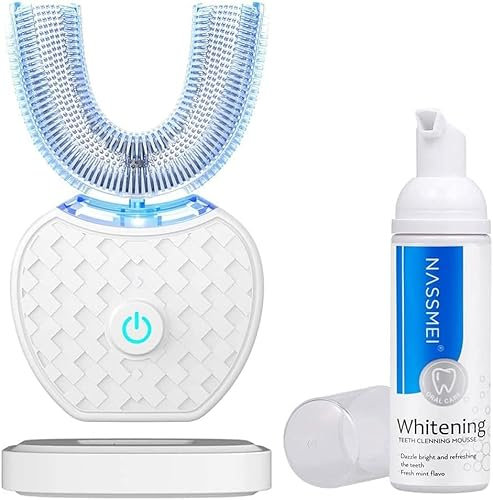 Spazzolino da denti a ultrasuoni, spazzolino automatico, con timer, spazzolino elettrico a 360°, ricarica wireless (bianco, M)