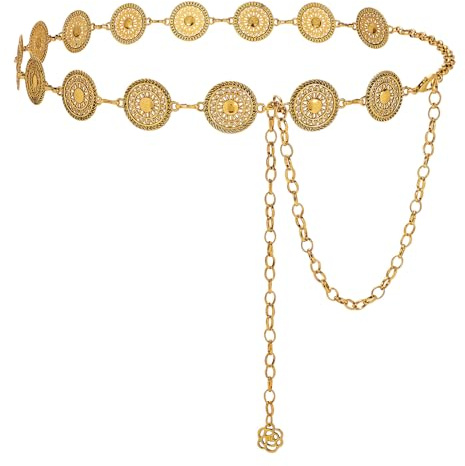 LEACOOLKEY Cintura Western per Donna con Concho e Catena in Metallo Oro Argento Cintura Country Boho per Vestiti Jeans
