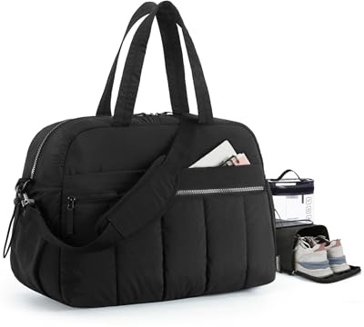 BAGSMART Reisetasche Damen, 38L Sporttasche mit Nassfach kulturbeutel und Schuhbeutel, leichte Weekender-Reisetasche zum Mitnehmen, Wasserabweisend, Schwarz