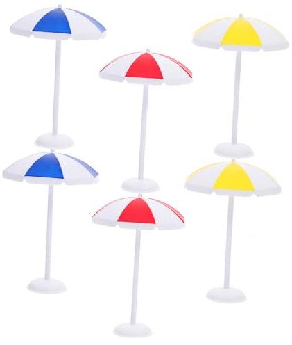 INOOMP 6Pièces Mini Parasol Décoratif pour Maison de Poupée Accessoires de Plage Miniatures de Plage Décoration de Jardin Parasol pour Décor Intérieur et Extérieur