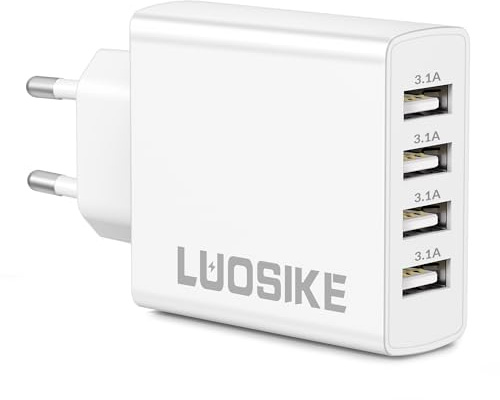 Chargeur USB-A Multiple, 4-Port Prise Secteur USB 5V/3.1A pour Écouteurs Kindle Smart Watch iPhone Samsung iPad, 15.5W Multiprise Embout Chargeur Bloc Multi Adaptateur Alimentation Double Rapide