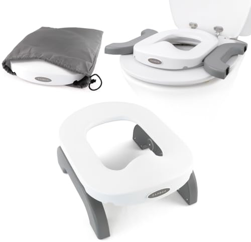 Zamboo Toilette Portable Enfant 3en1 – Pot Bebe & Réducteur Toilette pour Enfants dès 15 mois | Pot Pliable Enfant Voyage et Maison, Anti-Eclaboussure, Utilisable avec Sacs Jetables, Gris