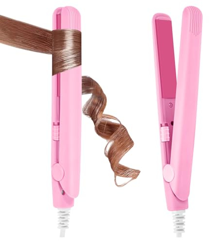 LOPHE Mini Fer à Lisser,Lisseur Boucleur Cheveux 2 en 1,Tension Universelle 110-220V - Chauffage express en 10 secondes, Adapté à tous types de cheveux, idéal pour la maison ou le salon, Rose
