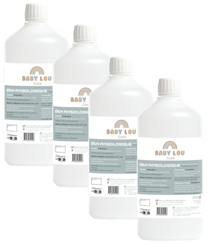 BABYLOU CARE | Flaska fysiologisk saltlösning 4 × 1 L | NaCl 0,9 % | Tillverkad i Frankrike | Rengöring av näspassagen | Näshygien | För extern bevattning