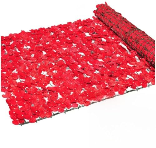 Gettimore Clôture d'hortensia artificielle réaliste pour jardin, cour et mariages, haie artificielle en blanc, rouge, rose, violet, orange clair, 50 x 100/300 cm, rouge 50 x 300 cm