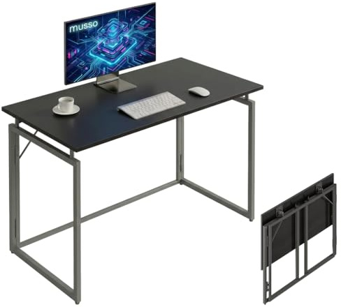 MUSSO F5 Schreibtisch klappbar 80x40 cm, Kleiner Computertisch ohne Montage, Bürotisch & Basteltisch, Laptoptisch für Home Office & Studenten, Klapptisch schmal, Schwarz