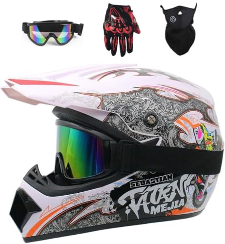 Motocrosshjälmset, MTB-motorcykelhjälm för ungdomar Helface | Off Road Sport Downhill Enduro Racing ATV BMX Quad Dirt Bike-hjälm, med skyddsglasögonmaskhandskar