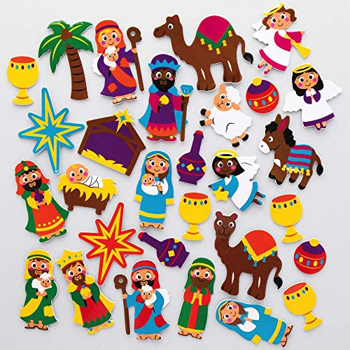 Baker Ross AX499 Pegatinas De Espuma Navideñas - Paquete De 200, Para Manualidades Y Proyectos De Arte Para Niños, Tarjetas, Bolsos De Fiesta Y Decoraciones
