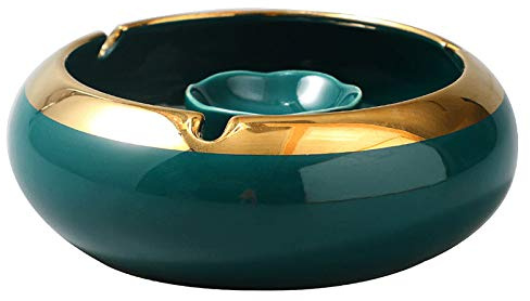 Cenicero redondo de cerámica para ahumar para mesas interiores y exteriores, color verde