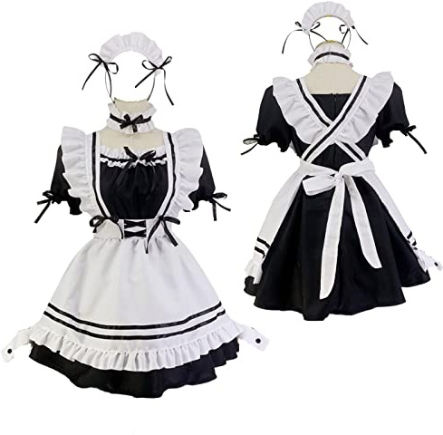 CarolynDesign Anime japonés Sissy Maid Dress Anime French Maid Delantal Fancy Dress Set