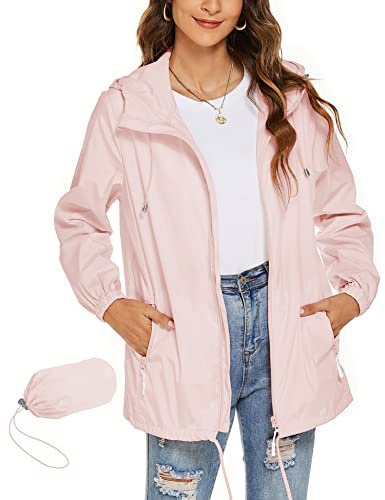 Rapbin - Chubasquero para mujer, impermeable, ligero, cortavientos, plegable, con capucha, para correr al aire libre, XXL