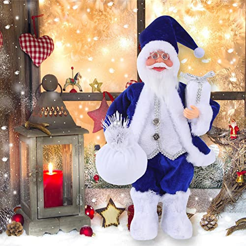 GLAITC Figurine Père Noël Debout 30cm Père Noël Debout Réaliste Figurines Père Noël Traditionnelles Décorations De Table De Noël Ornement Poupée pour Décoration De Table De Noël,Bleu