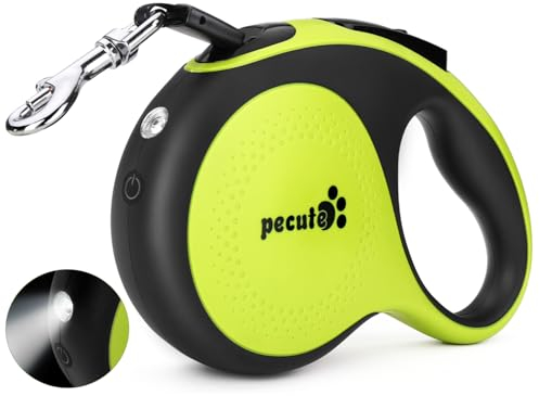 pecute Hundeleine 5m, Rollleine für Hunde mit LED-Licht, 360° Verknotungsfreier verlängerter Leine, Wiederaufladbarem, Rutschfestem Griff und Schnellbremsknopf, für Große bis zu 50 kg Gewicht
