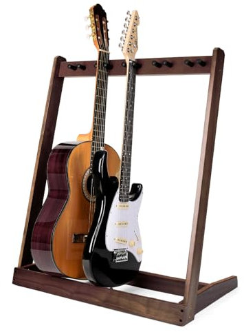 Gitarrenständer Aus Holz für 5 Akustik- oder E-Gitarren, Bässe oder 4 Gitarren-Box - Mit Plektrumschlitz, für Zuhause