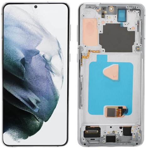 OLED-skärmbyte för S21+ 5G SM-G996B, 6,7 Tums Digitaliseringsenhet för Pekskärm, med Ram, Fingeravtryck och Reparationsverktyg (Silver)