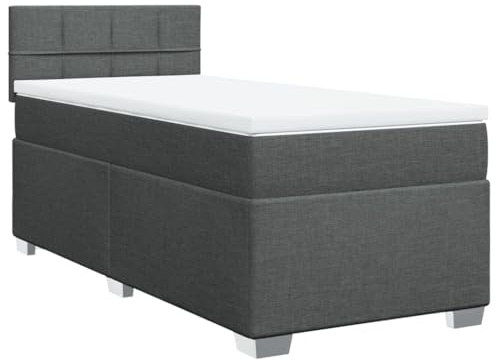 vidaXL Boxspringbett, Polsterbett Bett mit Matratze Matratzenauflage, Bettgestell mit Kopfteil, Einzelbett für Schlafzimmer, Dunkelgrau 90x200cm Stoff