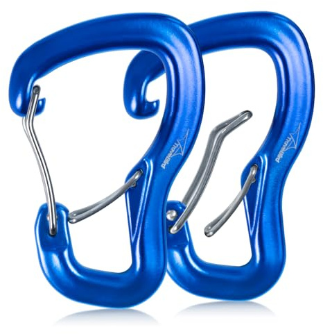 Travel Bird 2 Stück Gefederter Verschluss Karabiner, 8 KN 800kg, Rostfrei, Ultraleicht mit Doppeltür-B-Ring-Form, Schlüsselanhänger Aluminium Karabinerhaken für Hängematte, Camping, Wandern, Rucksack