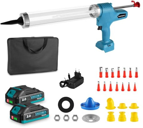 Yofidra Pistola de cartucho a batería, Pistola de silicona de 600ml/300ml, 6 velocidades, con 2 baterías de 2.0Ah, fuerza de empuje de 5000N, 0-28mm/s, para sellado, masilla, a prueba de fugas
