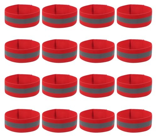 PATIKIL Bande Riflettenti per Polso/Braccio/Caviglia/Gamba, 16pz Bande Riflettenti Alta visibilità, Cinghie Nastro Riflettente per Corsa Notturna Ciclismo Passeggiata, Rosso