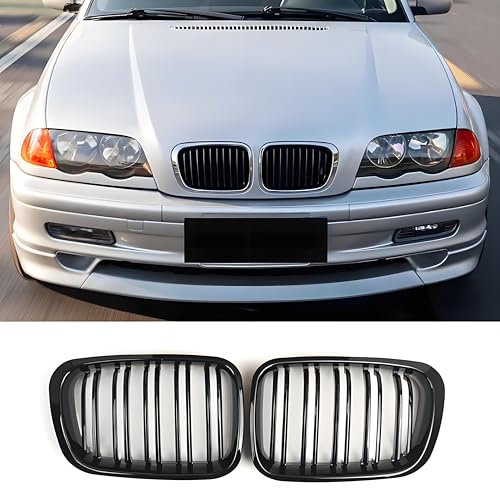 Hengjiayao Calandre noire E46 pour Grille BMW Série 3 E46 2D 1998-2001 PRE Facelift Calandre sport brillant noir double pont(ne convient pas pour 4 portes)(For 3er E46 2 Door 1998-2001 PRE)