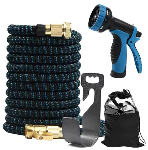 Flexibler Gartenschlauch 15M/50FT, Afenau Gartenschlauch Flexibel mit 10 Funktionssprühdüsen, Multifunktional Wasserschlauch Flexibel, 1/2' 3/4' Zoll Adapter Dehnbarer Gartenschlauche für Außenbereich