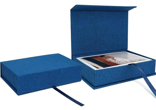 Vienrose Scatola Portafoto in Lino, 10 x 15 cm Box Foto Scatola e Memory Box per Foto, Immagini e Cartoline, Scatola Ricordi Regalo, Blu Navy