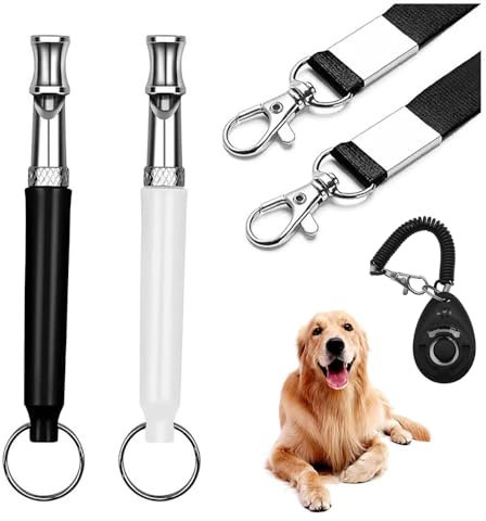 TOEECY 5 Piezas Silbato Adiestramiento Canino Ultrasonido Profesional Clicker Entrenamiento Perros Correas Ajustables Mascotas Adiestramiento