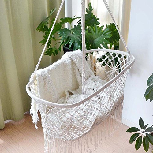 Baby Wiege Hängebett Boho Style Hängematte Wiege mit Quaste Seite Komfort Krippe Minsheng Webstoff