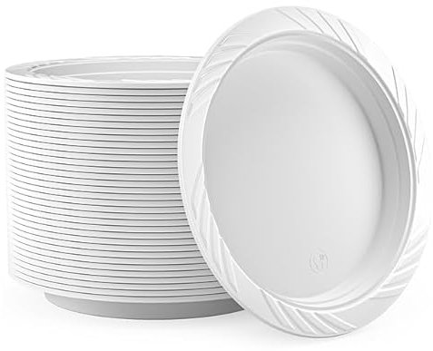 Shefa 100 White Plates - Reusable & Washable Reusable Plate, Heavy Duty Dinnerware, Microwave-Safe Crockery - Ideal for Birthday, Parties, Camping, Catering (7inch)