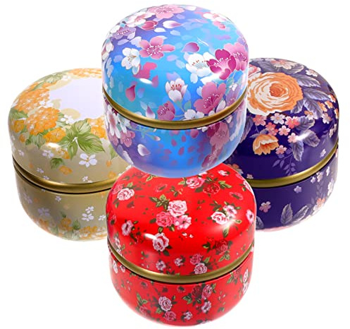 WEKADRIN 4pcs Tinplate Cookie Candy Storage Boxes Inner Lids, Decorative Floral Pattern Sugar Case Set for Home Kitchen Desktop Organization