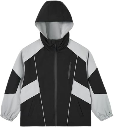 Rolanko Giacca Impermeabile per Ragazzi, Impermeabile Leggera Giacca a Vento Softshell Outerwear con Cappuccio e Cerniera, Nero, Taglia: 160/12-13 Anni