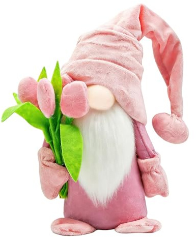 Ourdort Gnomo Primavera Tulipani Decorazione Interna,Peluche Gnomo,Decorazioni Pasqua Gnomo Peluch,Regalo Festa della Mamma Idee Regalo,Regalo per la Festa della Mamma per Donne (Rosa)