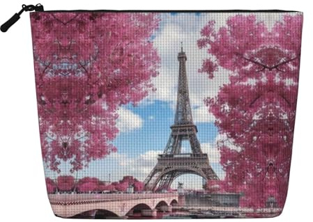 Borsa cosmetica a strato singolo con motivo mucca, borsa da viaggio adatta per viaggi di lavoro e uso quotidiano., Stile vintage Torre Eiffel Parigi, taglia unica