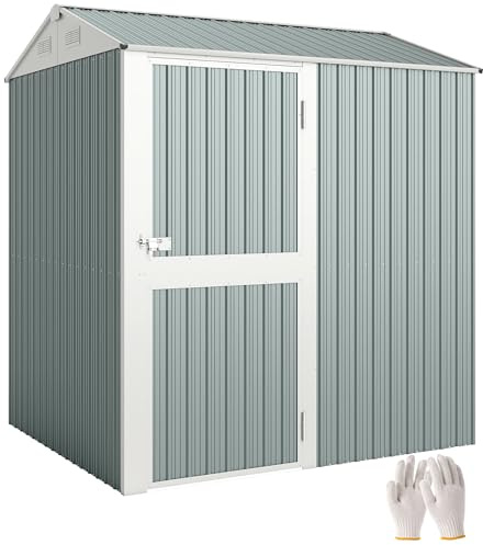 Outsunny Casetta per attrezzi in metallo, 3,5 m², alta serratura, con tetto satinato, guanti, 209 x 177 x 236 cm, capanno da giardino per cortile, giardino, grigio chiaro