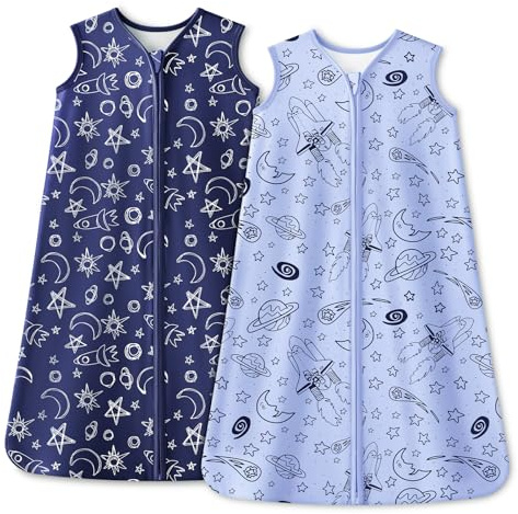 Unnivoll Baby Sleeping Bag 1.0 Tog 6-12 Months 100% Cotton Sleep Sack Sleep Bag Wearable Blanket with 2-Way Zipper for Newborn Infant Toddler Blue Moon