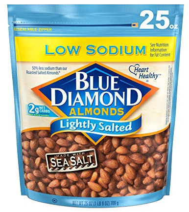 Blue Diamond Almonds, Low Sodium Lightly Salted Snack Nuts, Plant-Based Protein and Fiber Salty Snacks, Great for Holidays, Parties, Events, Lunch, Pantry Staple, 25 Oz Resealable Bag (Pack of 1)