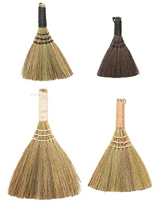 Whisk Brooms with Yarn Wrapped Handles, Multi Color Neutrals, Set of 4