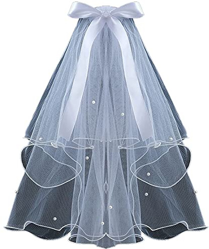 CICILIAYA Bridal Pearl Veil Wedding Vails Women's Simple White Ivory Tulle Short Veils With Comb for Brides Shower Bachelorette Hen Party Church Costume Gift Prom Halloween Girls First Communion