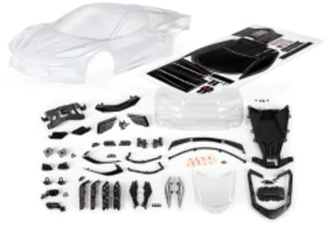 Traxxas 9311 Body, Chevrolet Corvette Stingray (Clear, Trimmed, Requires Painting)/ Decal Sheet (Includes Side Mirrors, Spoiler, grilles, Vents, Hardware, & Clipless mounting)