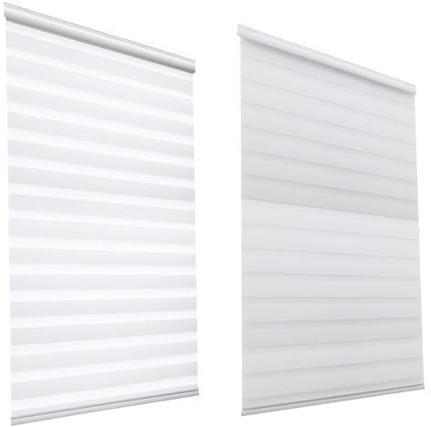 HSYLYM Day And Night Double Layer Simple Modern Extra Long Zebra Roller Blind for Window (Width 45cm x Length 150cm,White)
