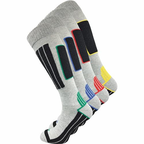 GAWILO Chaussettes de ski pour hommes avec laine chaude et rembourrage fonctionnel spécial | 4 paires