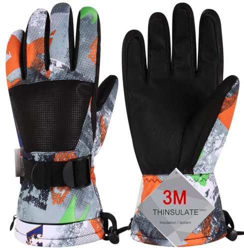 Odtmger Ski-Handschuhe, Winterhandschuhe, wasserdichte Winter-Ski-Handschuhe, warme, atmungsfähige Schneehandschuhe für Jungen und Mädchen, die im Freien im kalten Winter Sport Treiben