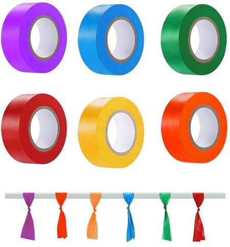JINGHANGER 6 pezzi 1,9 cm x 25 m Nastro per Segnaletica Flagging Tape Non Adesivo Nastro per Segnaletica Fluorescente per la marcatura degli alberi 6 colori