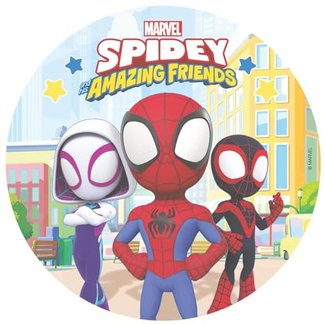 Dekora - Décoration Comestible pour Gâteau d'Anniversaire pour Enfants - Disque Gâteau Spidey 20 cm - Décoration de Gâteau de Gaufret Sans Gluten, Sans Lactose - Convient aux Végétariens