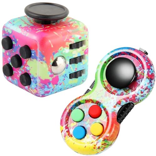 MPQDFG 2 Stück Anti-Stress-Würfelspielzeug, Zum Stressabbau Bei Verspannungen, Zappelnder Pad-Controller, Adhs-Autistische Kinder Hinzufügen (Farbe)