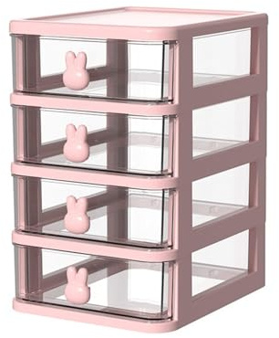 Piccola Scatola Portaoggetti da Scrivania Organizzatore per Cassetti Trasparenti a più Livelli Cassetti Portaoggetti di Grande capacità con Maniglia a Coniglietto (Four Layers)
