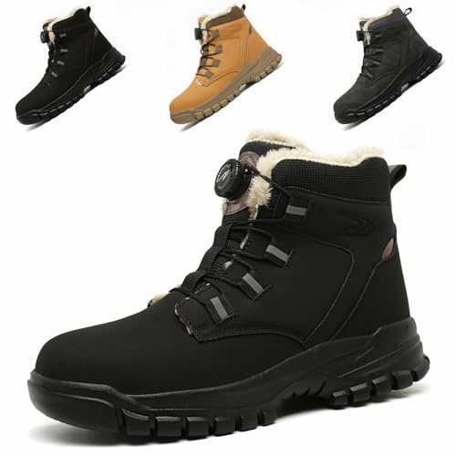 ZSDZSZ Winter Sicherheitsschuhe Herren Damen Wasserdicht Leicht Arbeitsschuhe Stahlkappenschuhe rutschfeste Warm Gefüttert Sicherheitsstiefel mit Drehknopf, Schwarz, 42 EU